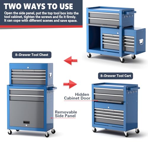 8 Drawer Rolling Metal Tool Chest with Wheels F11582