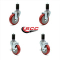4 x 1.25 inch Red Polyurethane Caster Set of 4 S1259