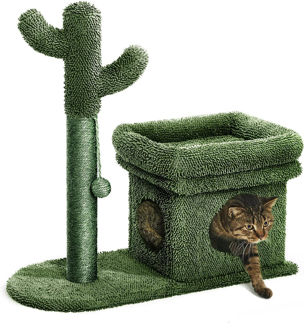 Green Cat Scratching Post Kitty Condo with Dangling Ball F831
