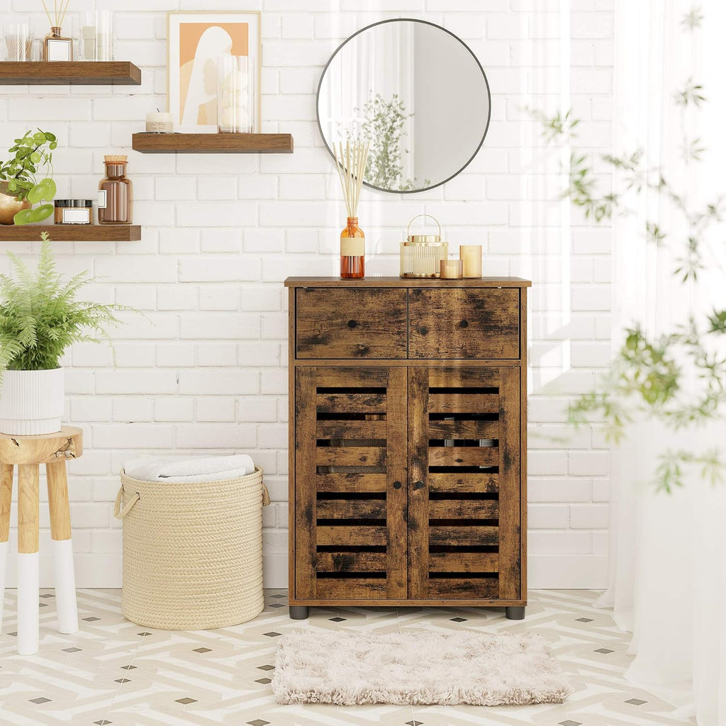 Bathroom Storage Floor Cabinet with 2 Louvered Doors Drawer M726201