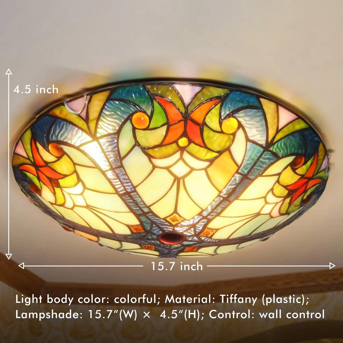 Flush Mount Ceiling Light LED Ceiling Lamp with Tiffany Glass Shade, 3 Light Pendant Light 16" O42051