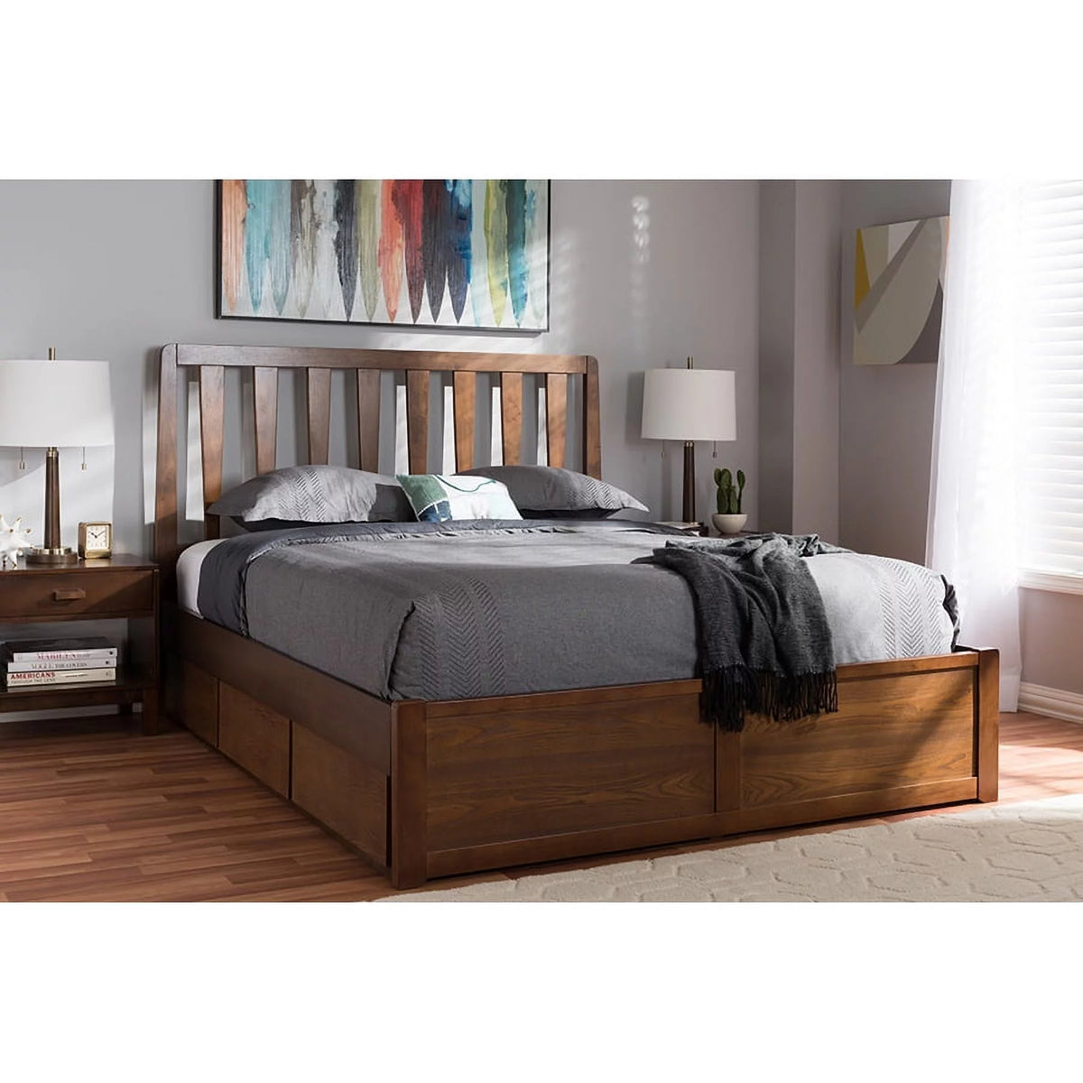 Walnut Queen Size Storage Platform Bed W671934