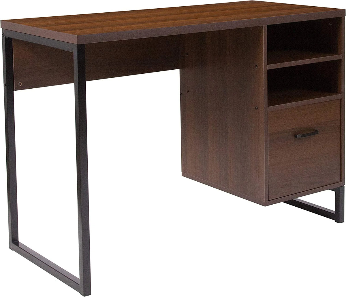 Rustic Computer Desk with Shelving and Drawer M58571
