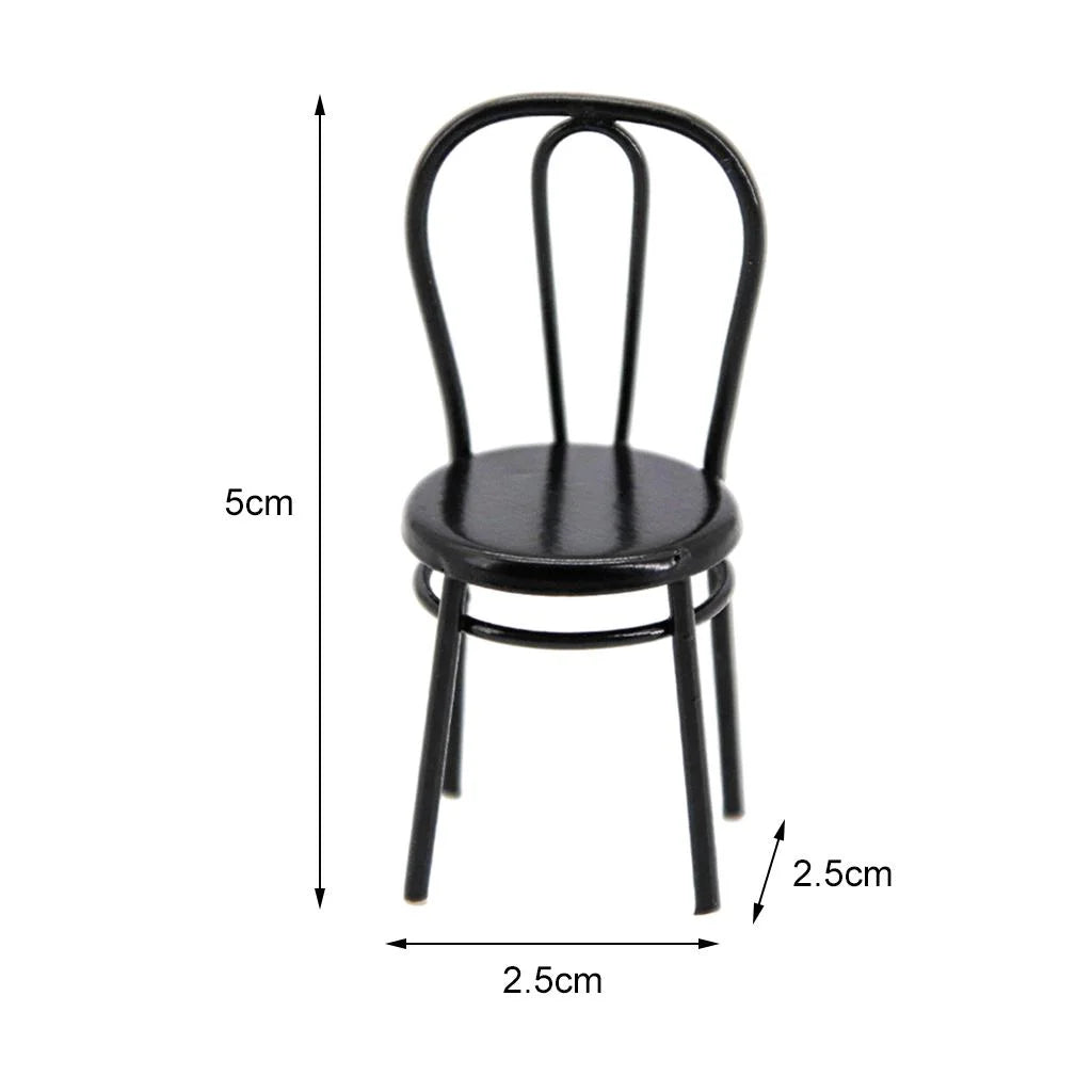 Black Metal Dollhouse Miniature Dining Furniture Seat I126510