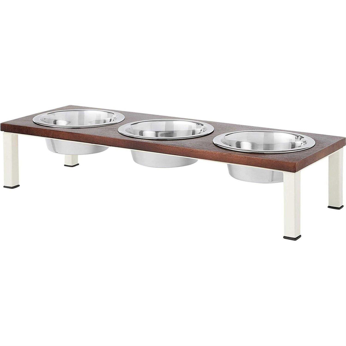 Dark Wooden Triple Elevated Stainless Steel Dog & Cat Bowl O4950