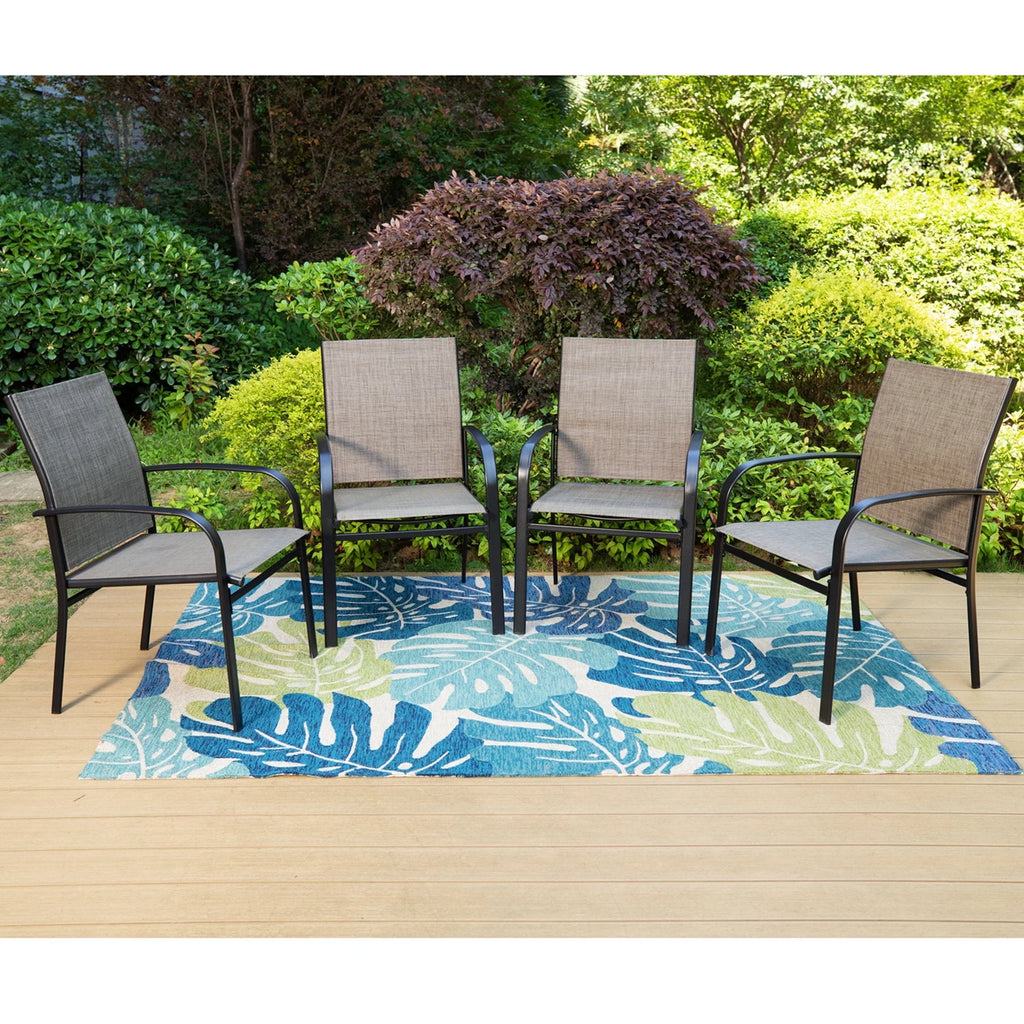 Set of 4 Outdoor Patio Dining Chairs Steel Textilene Black Brown C904