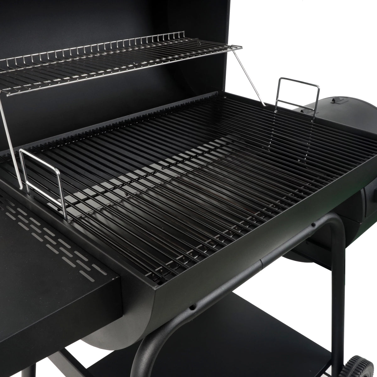 Black Offset Steel Charcoal Smoker Grill with Side Firebox H95189