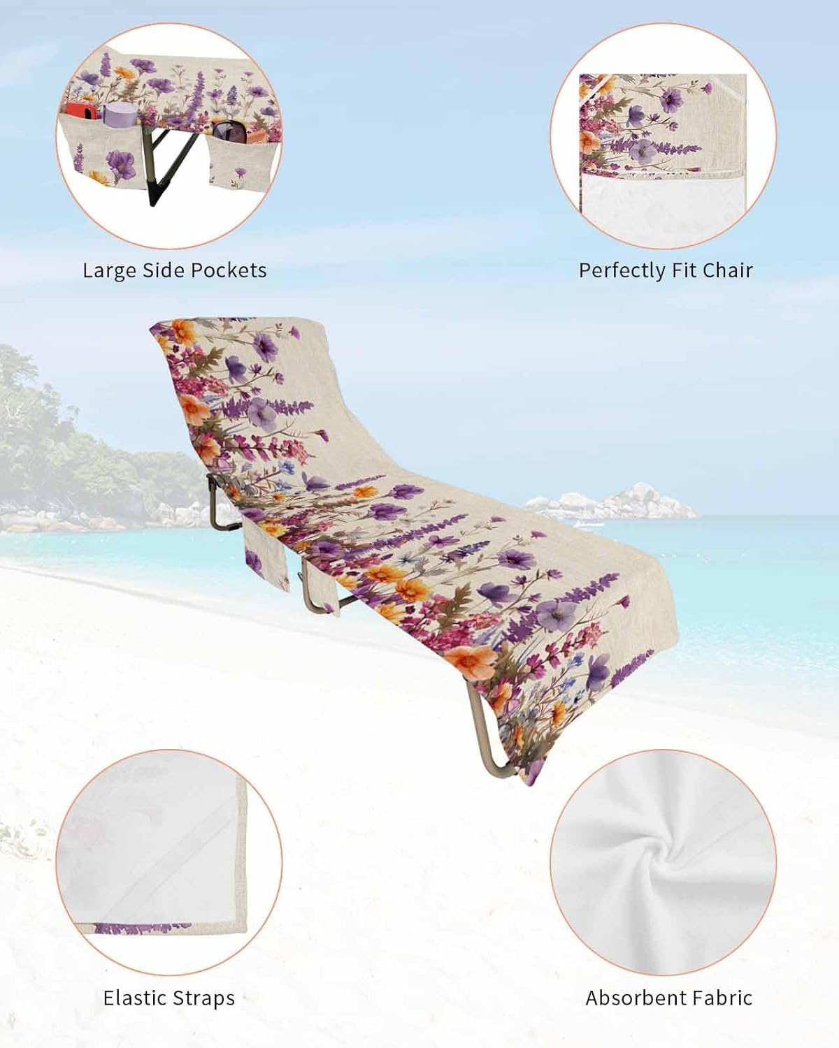 Beach Chair Cover with Side Pockets, 1 PCS C95369