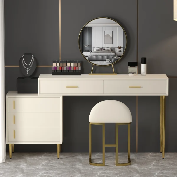 Blue Makeup Vanity Set with Stool and Mirror Y941