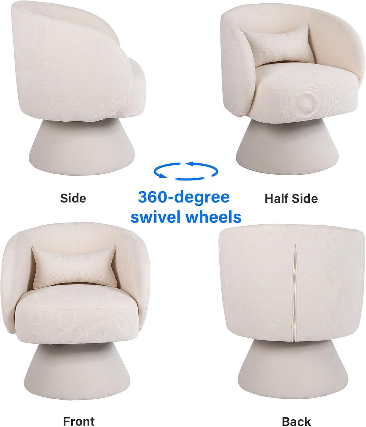 Beige Linen Fabric Swivel Barrel Accent Chair V6405