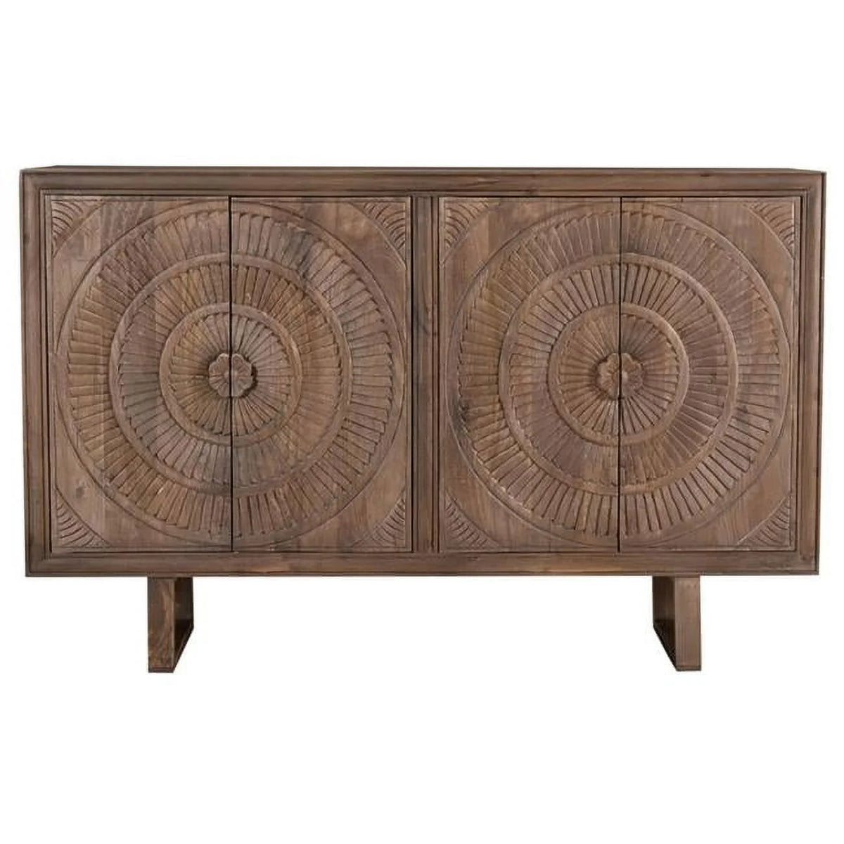 Solid Wood Cabinet with 4 Hand-Carved Doors M3075