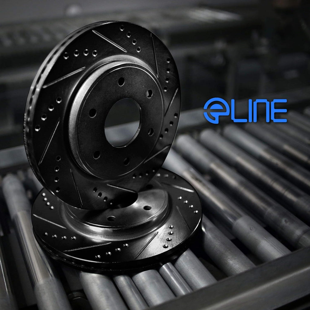 Black Drilled and Slotted Brake Rotors with Semi-Metallic Brake Pads F1809