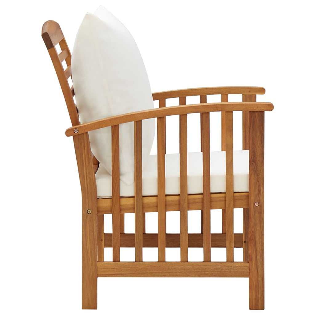 5 Piece Patio Lounge Set Cream White Cushioned Acacia Wood Outdoor Sofa Set L995