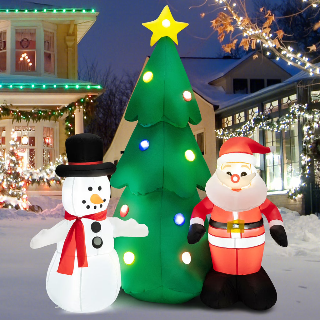 6FT Inflatable Christmas Tree & Santa Claus w/ LEDs & Air Blower Yard Decoration K8825