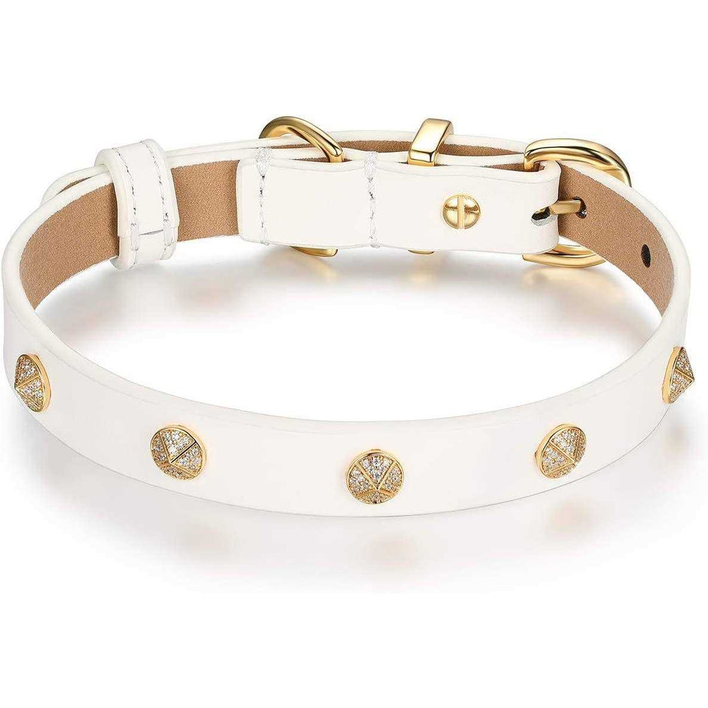 Genuine Leather & Microfiber Bejeweled Circular Stud Dog Collar O43067