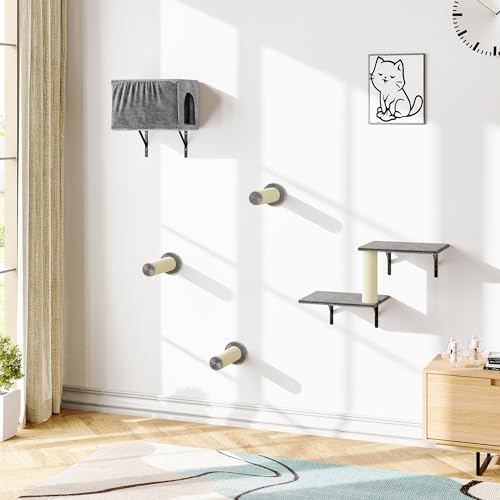 Wall Mounted Cat Furniture Set with House Steps Scratcher Hammock C33475