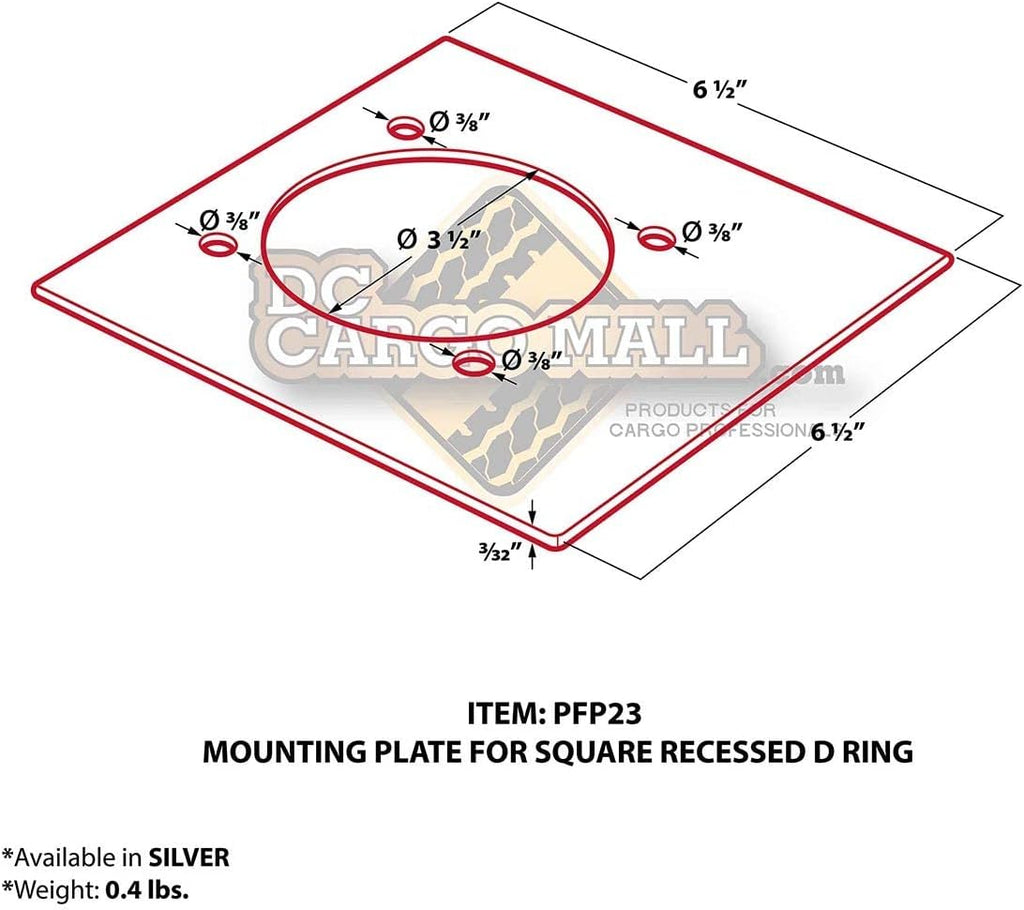Four Recessed Tie-Down D-Rings with Mounting Lock Plate and Bolting Hardware L45121