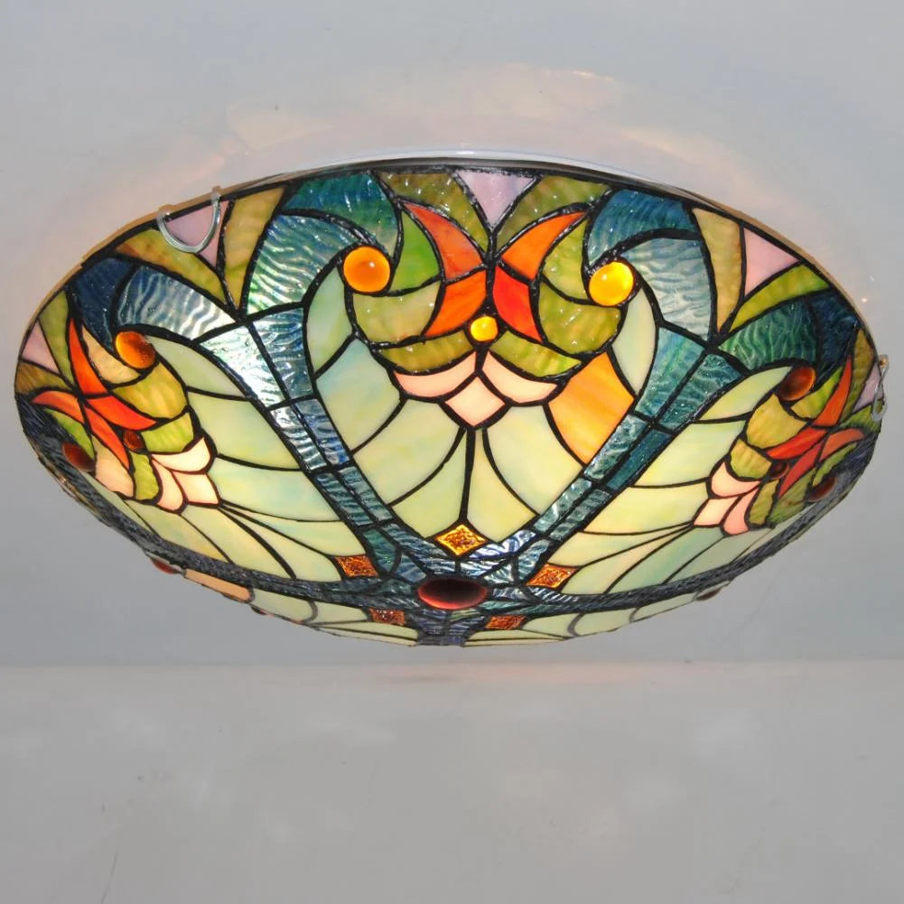 Flush Mount Ceiling Light LED Ceiling Lamp with Tiffany Glass Shade, 3 Light Pendant Light 16" O42051