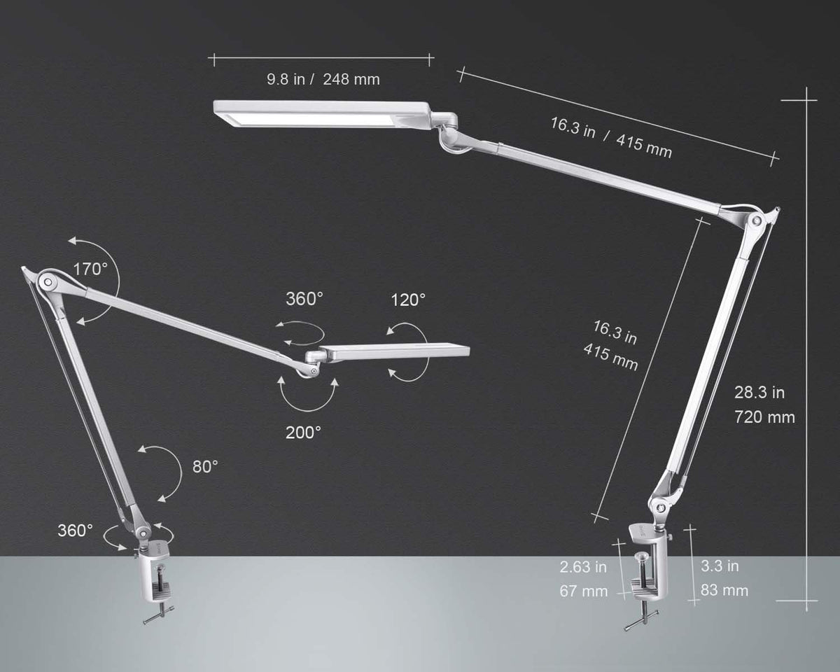 Silver Metal Swing Arm Desk Lamp with Clamp V7481