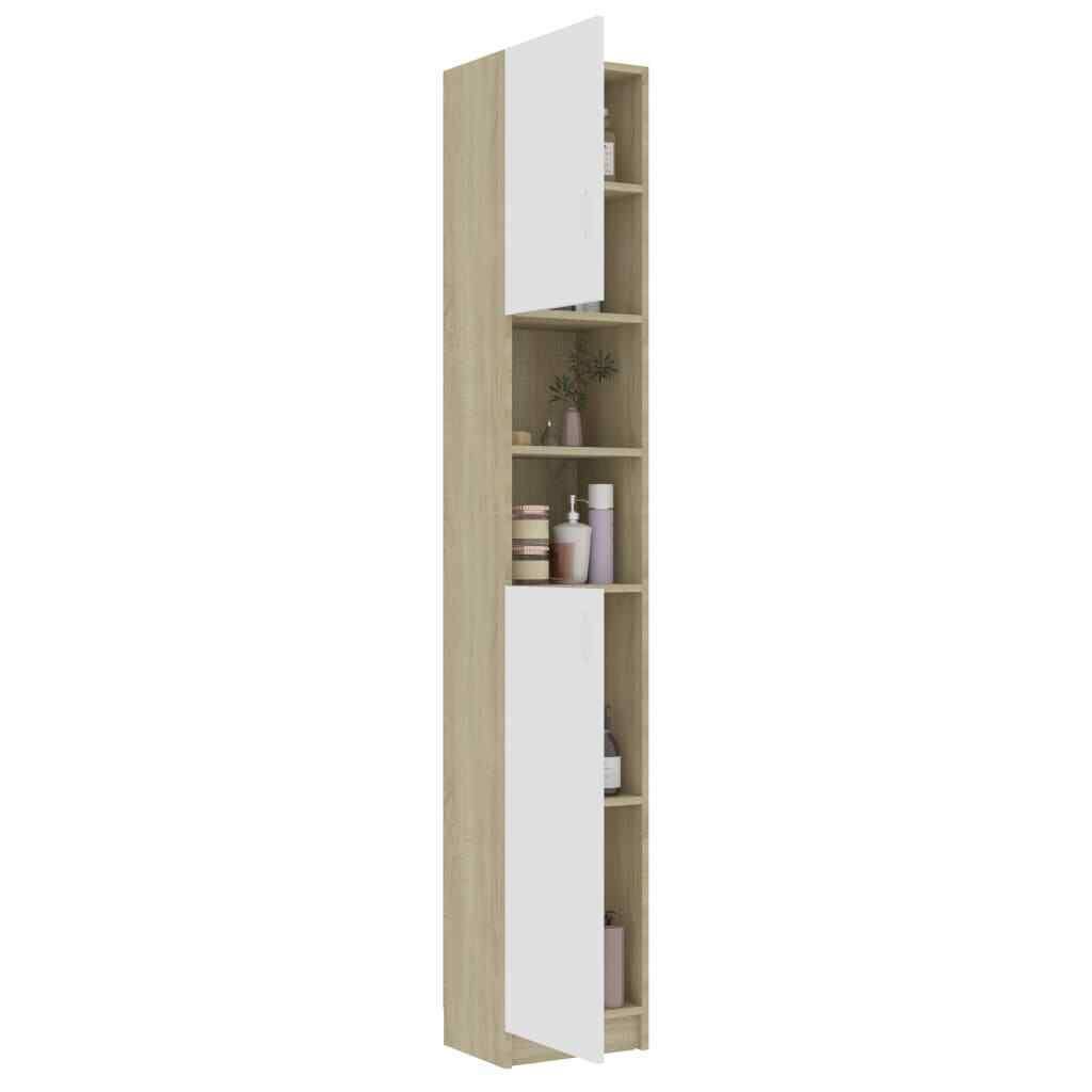 White and Sonoma Oak Bathroom Cabinet Chipboard M70944