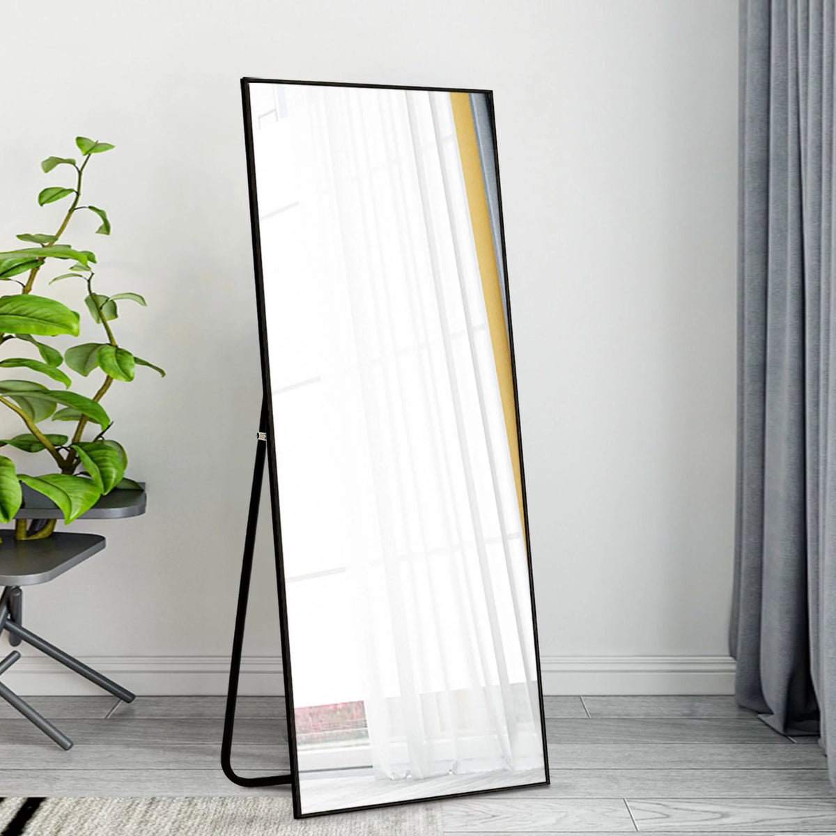 51"x16" Rectangular Full Length Floor Mirror with Stand Black L82892