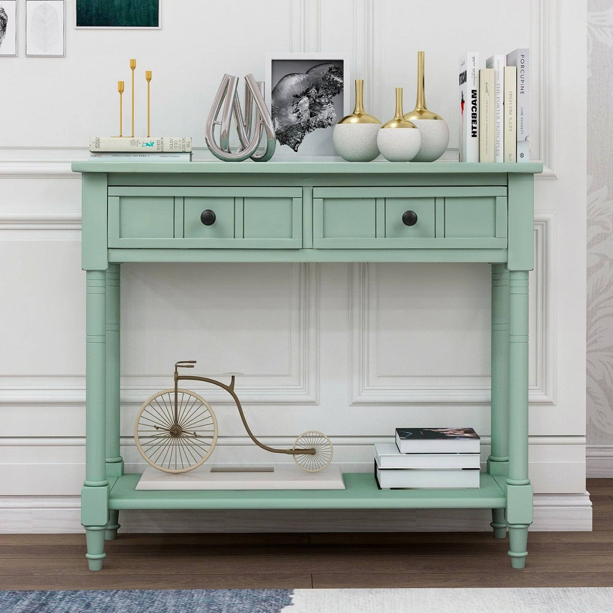 Espresso Two Drawer Console Table with Bottom Shelf J24843