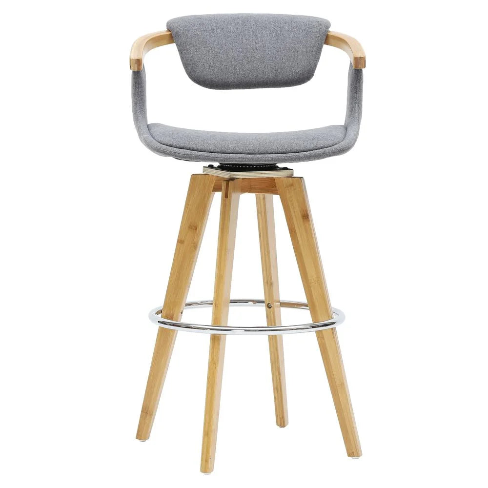 26" Fabric Bamboo Counter Stool in Gray/Natural E29412