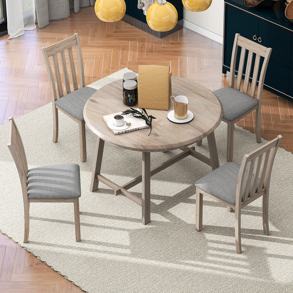 5-Piece Wooden Dining Table Set with 4 Chairs J6514