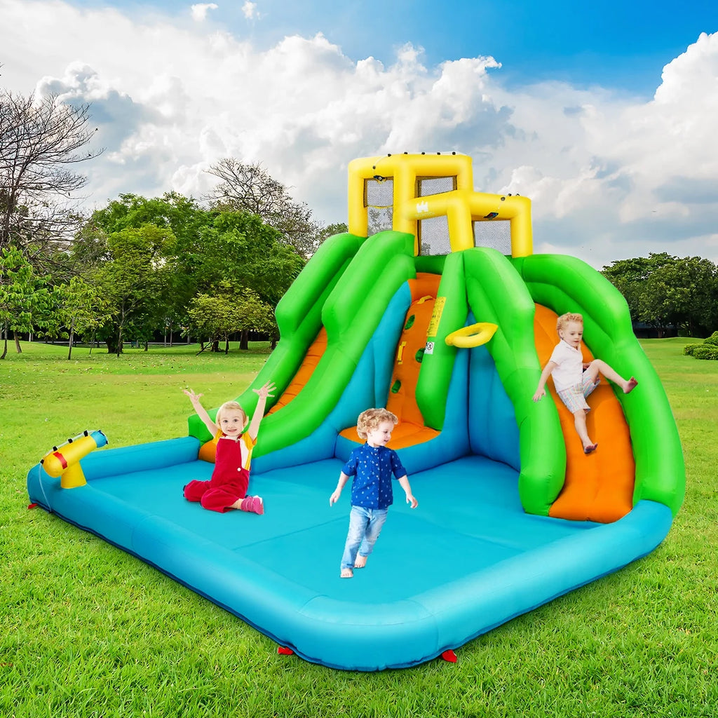 Inflatable Water Park Bounce House Two-Slide Bouncer with Climbing Wall and 550W Blower Y218
