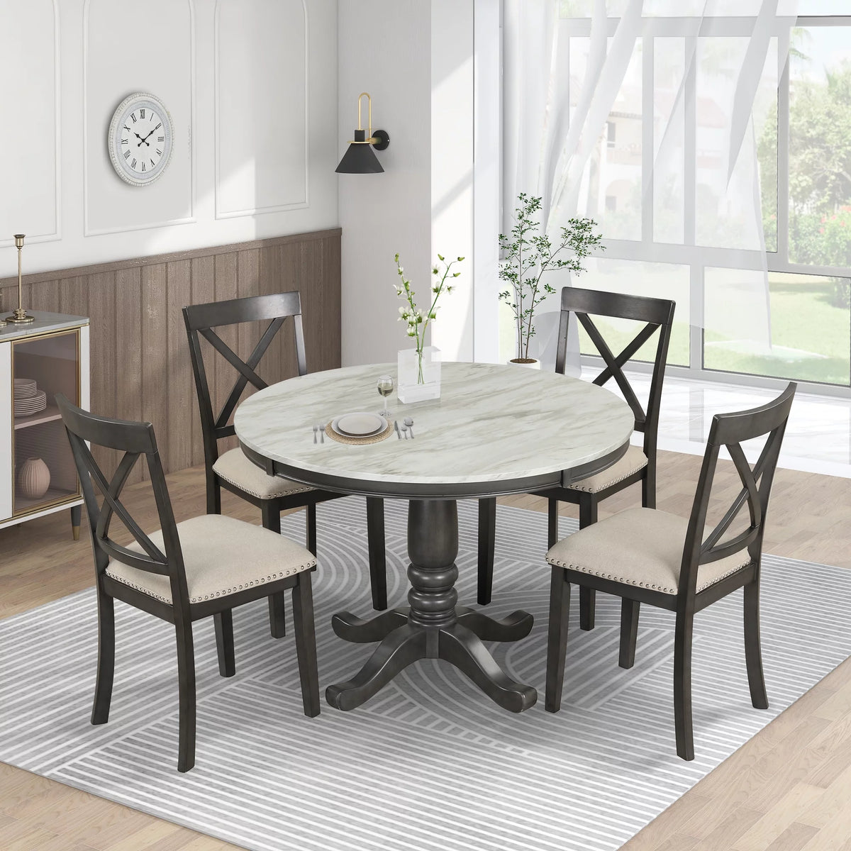5 Piece Solid Wood Dining Room Set with 4 Chairs Y4328