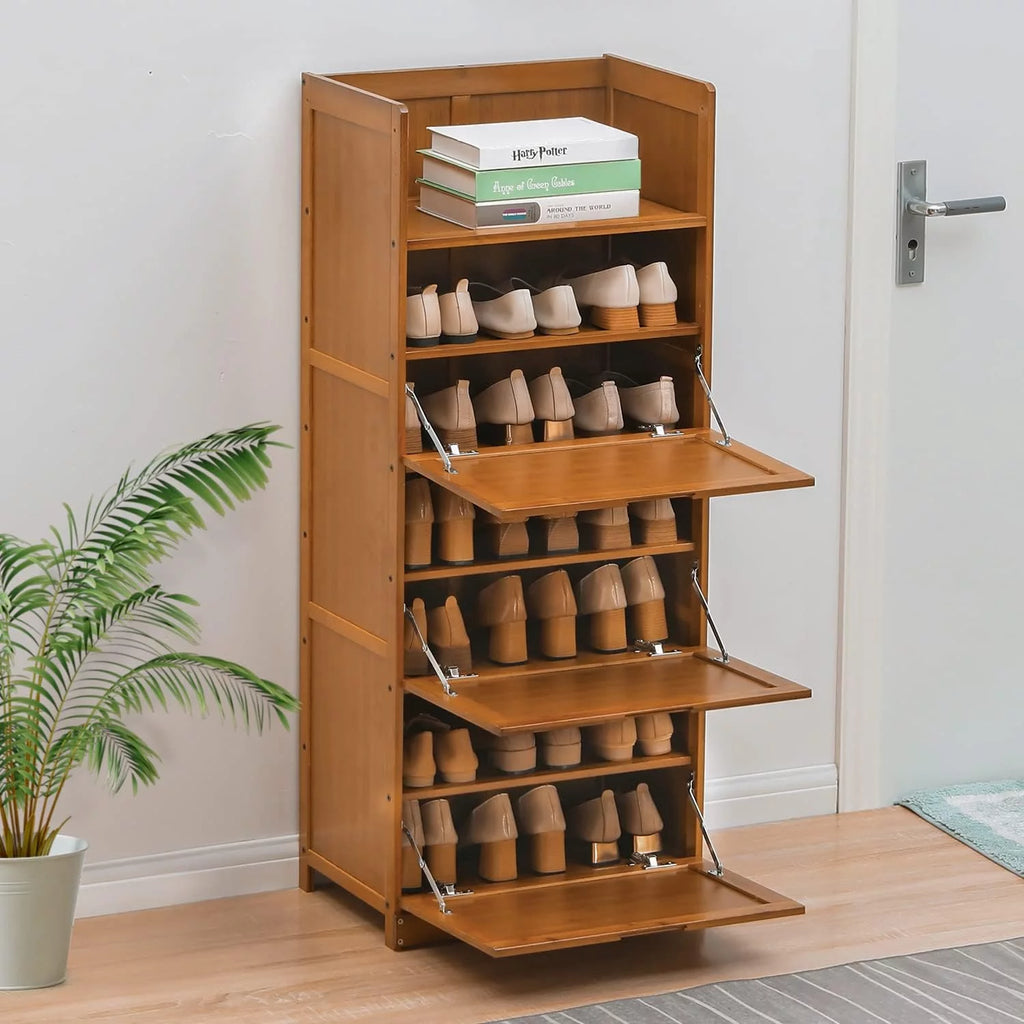 Brown 7 Tier Bamboo Shoe Storage Cabinet P762844