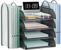 Black 4 Tier Stackable Mesh Desk Organizer with File Holder P176