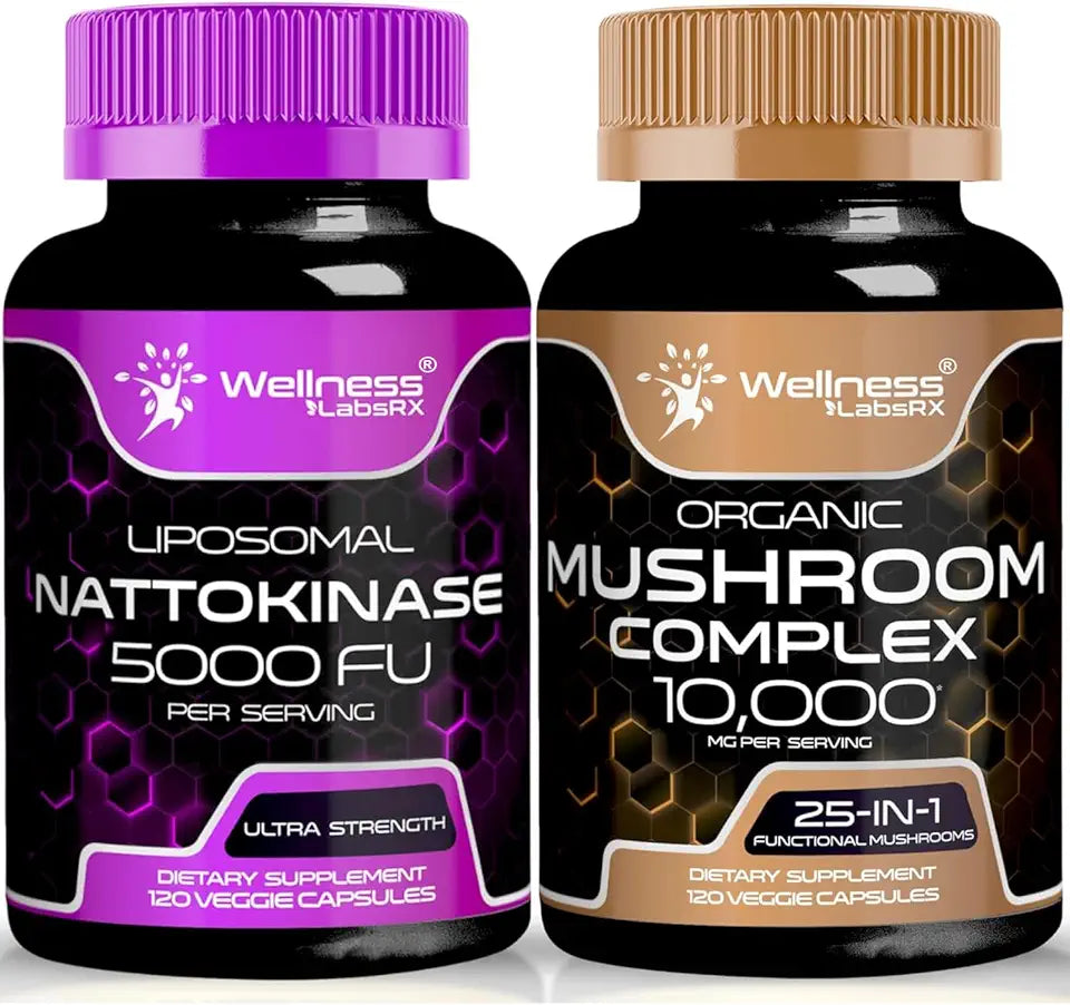 Nattokinase Supplement Capsules 5000 FU and 25 in 1 Mushroom Complex Capsules U543