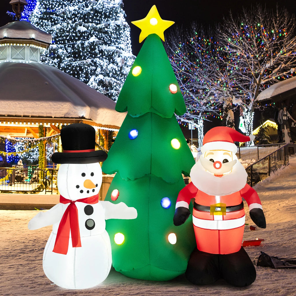 6FT Inflatable Christmas Tree & Santa Claus w/ LEDs & Air Blower Yard Decoration K8825
