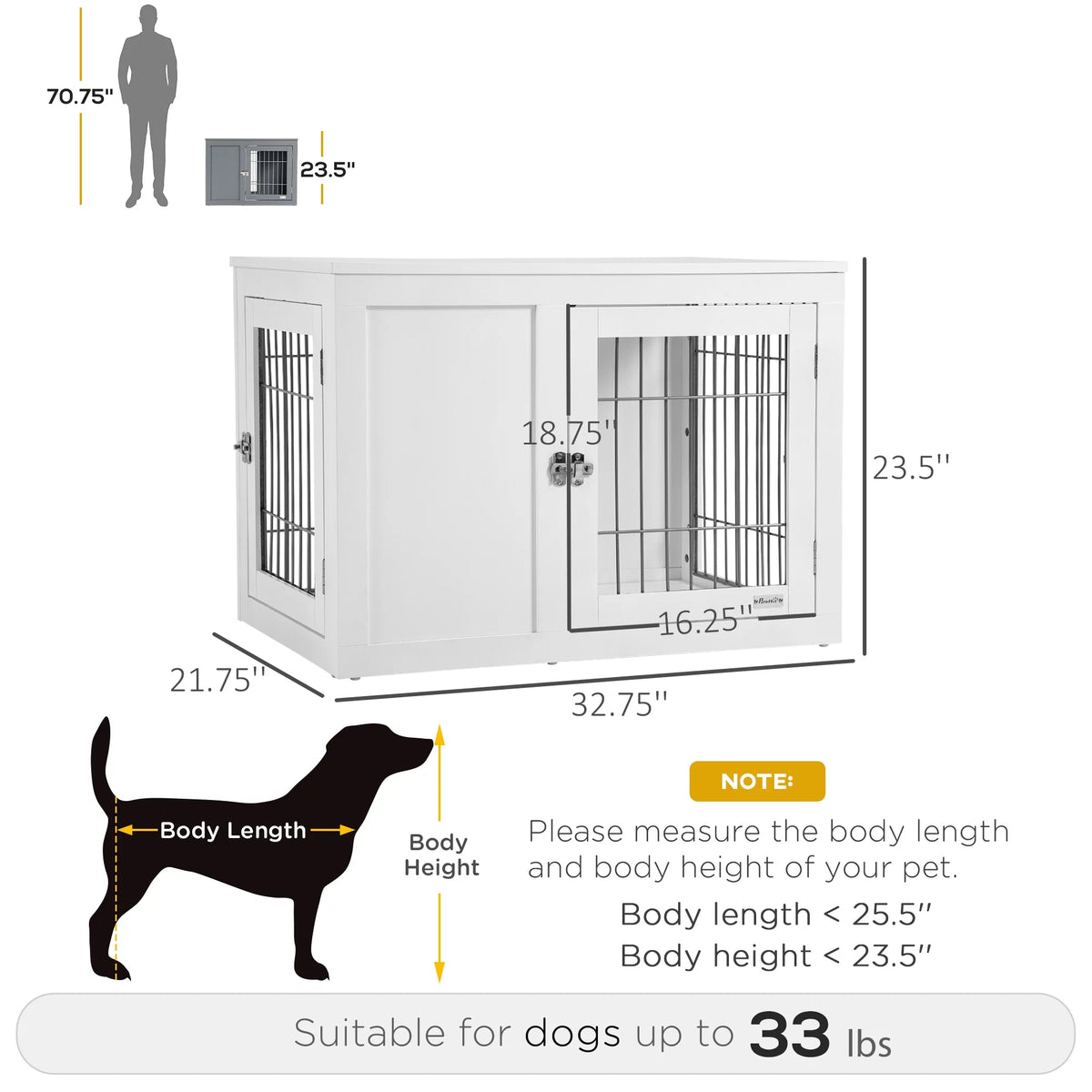 White Dog Crate Furniture End Table with Double Doors J836