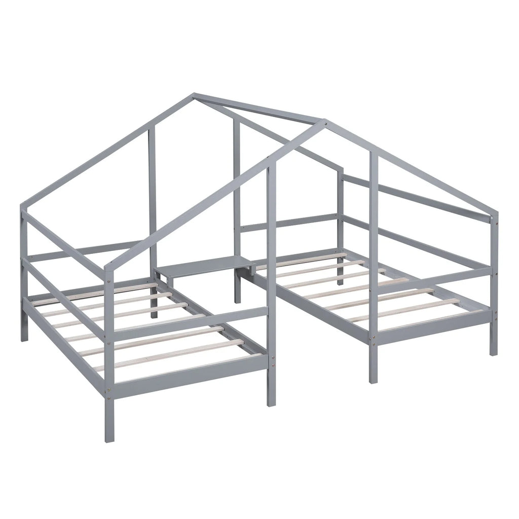 Twin Size Triangular House Beds with Built-in Table Grey T55586