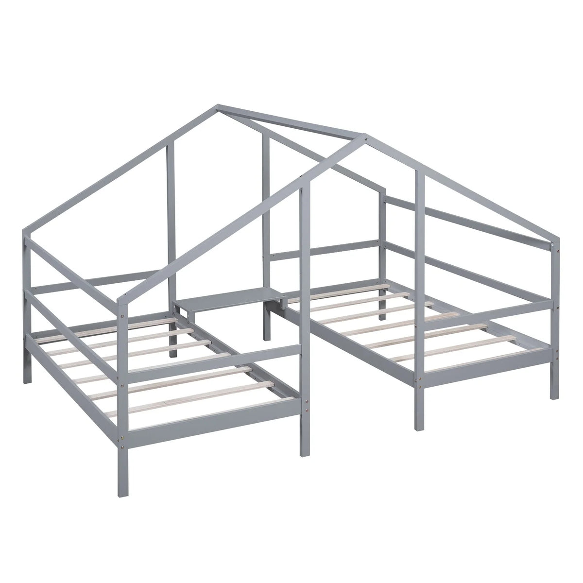 Twin Size Triangular House Beds with Built-in Table Grey T55586