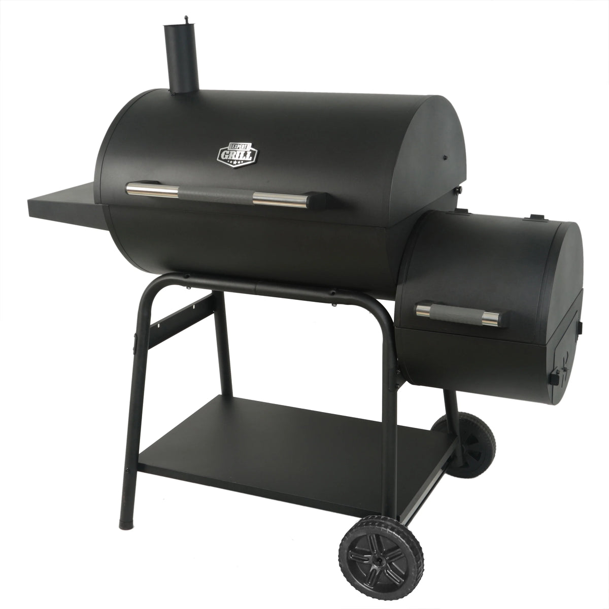 Black Offset Steel Charcoal Smoker Grill with Side Firebox H95189