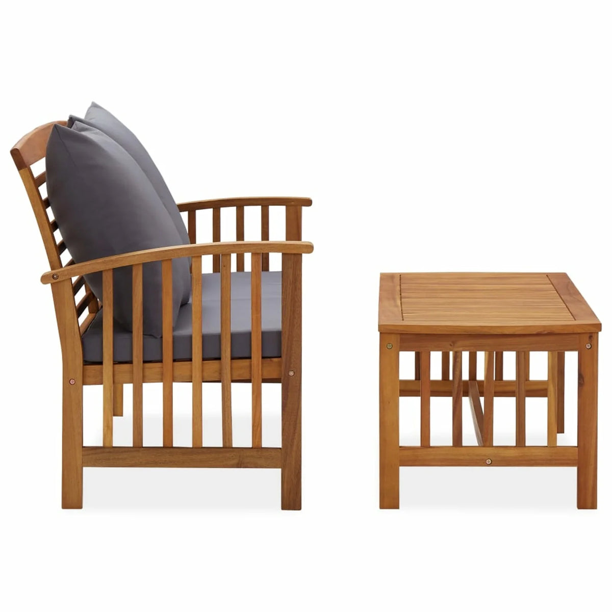 2 Piece Wooden Outdoor Conversation Set with Gray Cushion and Side Table T4775