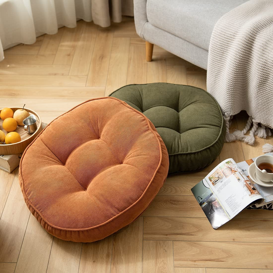Orange 22x22 Inch Corduroy Round Chair Pad W405