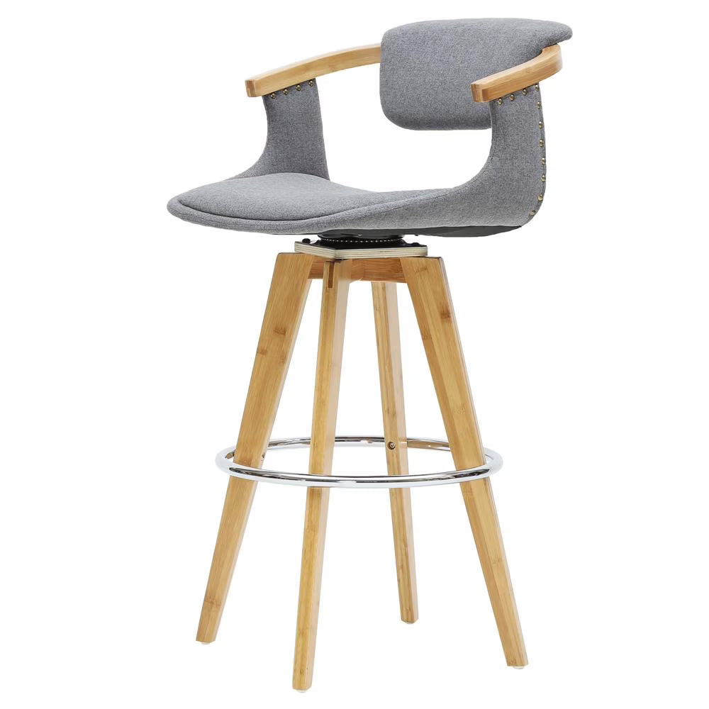 26" Fabric Bamboo Counter Stool in Gray/Natural E29412