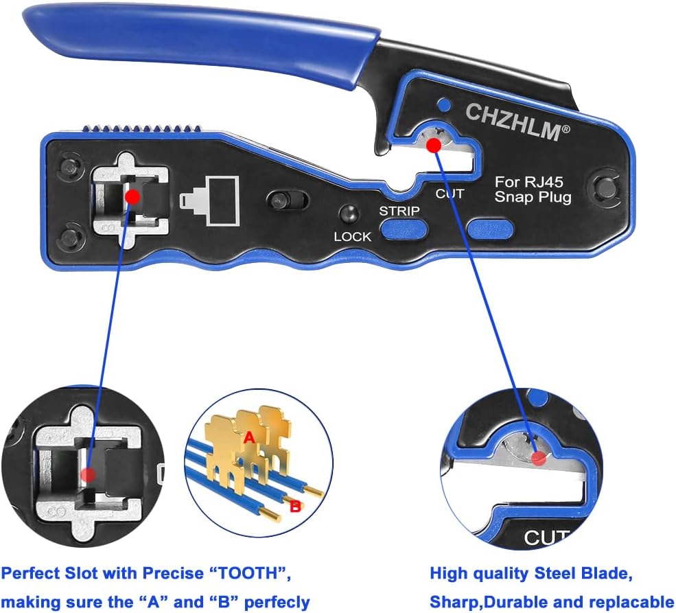 Rj45 Crimp Tool Kit Pass Through Crimping Tool Crimper Cutter for Cat6 Cat5 Cat5e O893039