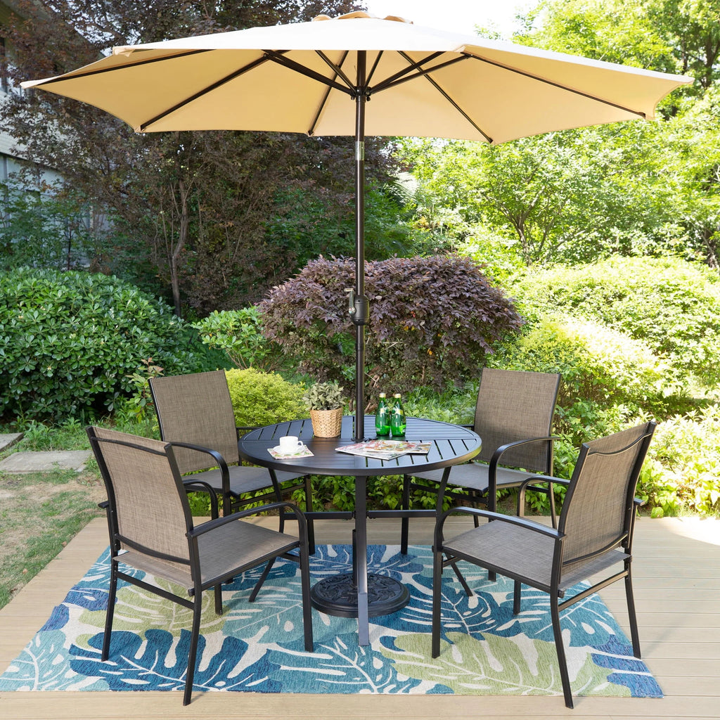 Set of 4 Outdoor Patio Dining Chairs Steel Textilene Black Brown C904