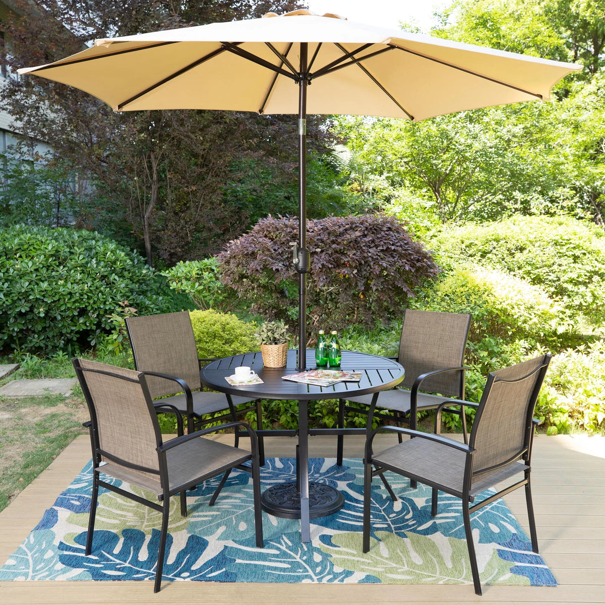 Set of 4 Outdoor Patio Dining Chairs Steel Textilene Black Brown C904