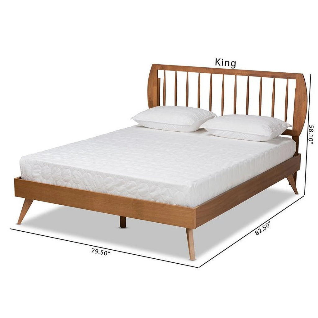 Walnut Brown Wood King Size Platform Bed S456