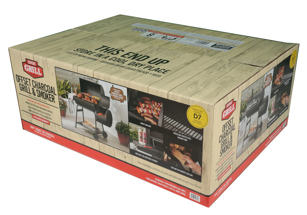 Black Offset Steel Charcoal Smoker Grill with Side Firebox H95189