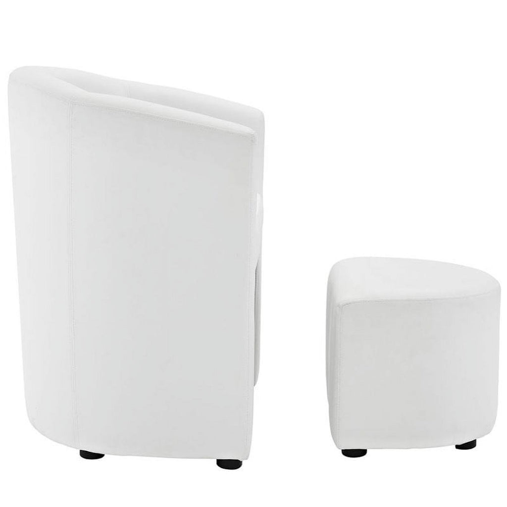 2 Piece Faux Leather Accent Chair Set with Ottoman in White H3200
