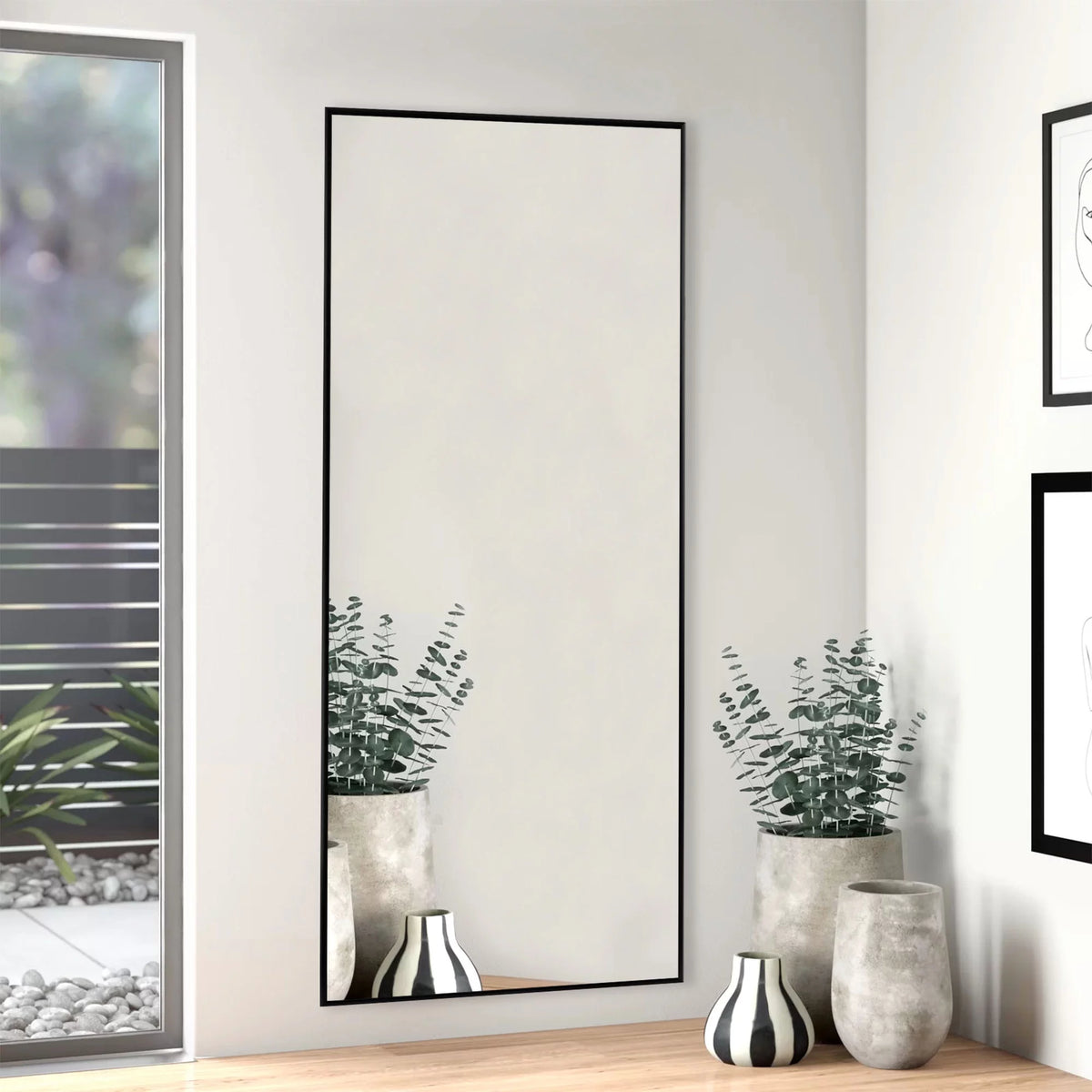 51"x16" Rectangular Full Length Floor Mirror with Stand Black L82892