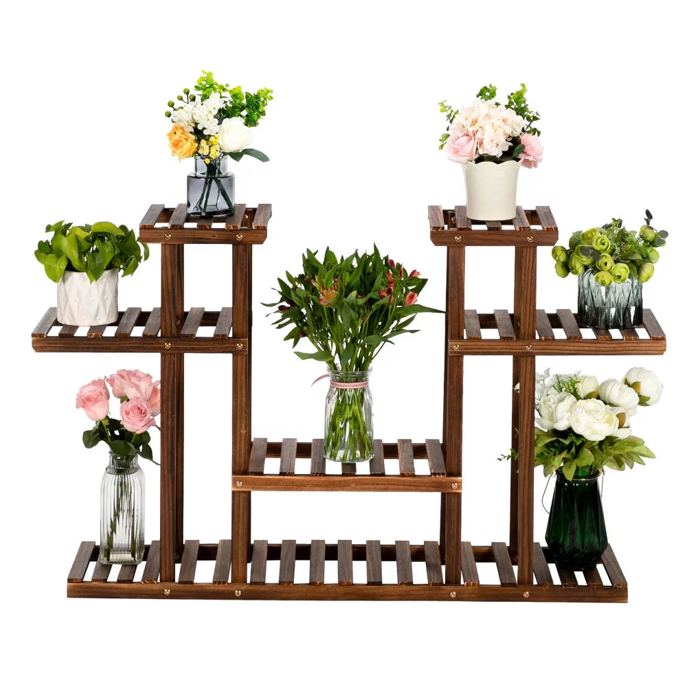 Wood Tall Tiered Plant Stand 4 Floors with 12 Seats T184