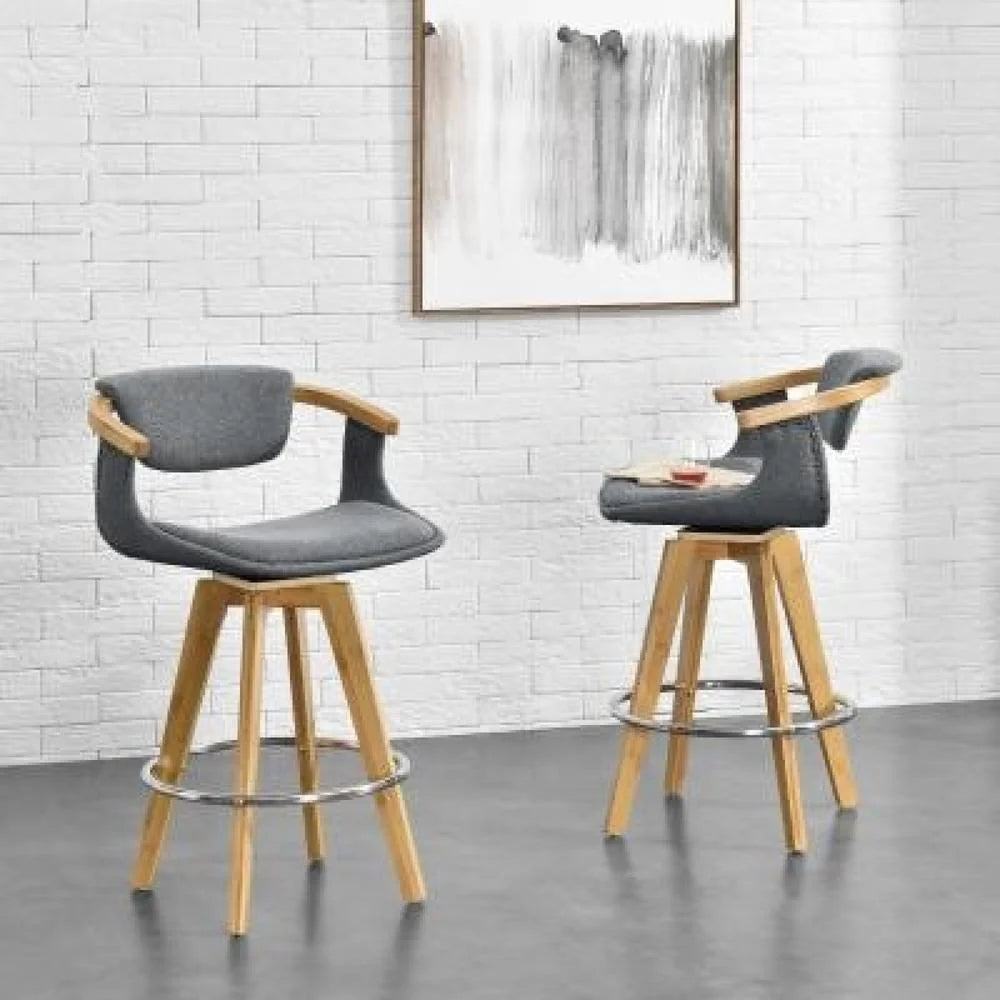 26" Fabric Bamboo Counter Stool in Gray/Natural E29412